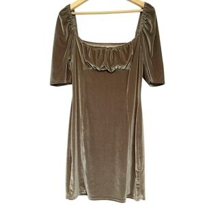 Vintage Inspired Milkmaid Taupe Velvet Puff Sleeve Mini Dress Womens M Cottage‎